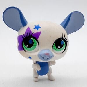 Littlest Pet Shop Mouse Figure Danger Mouse White Blue Green Eyes Hasbro LPS Toy